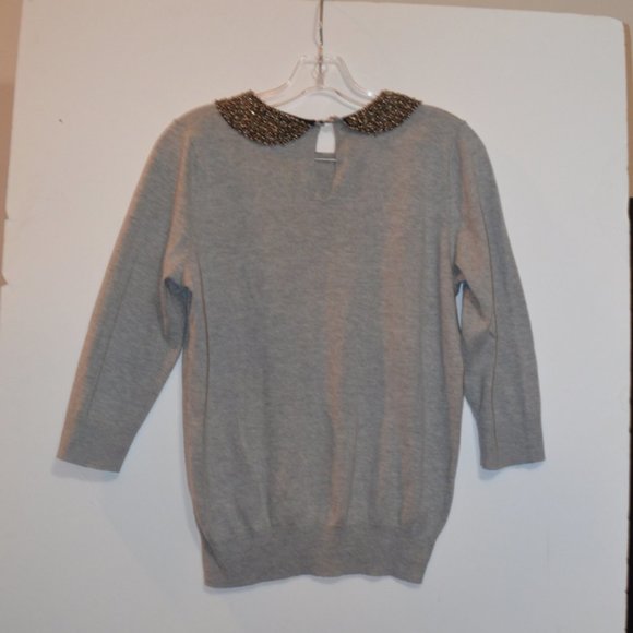 LC Lauren Conrad Metallic Beaded Round Collar Grey Sweater Girls M - Picture 7 of 7